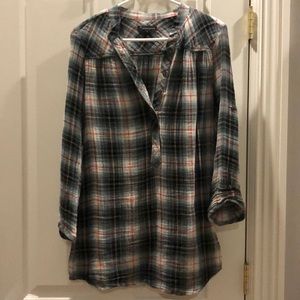 3/4-sleeve Gray Plaid Dress